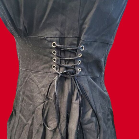 Unbranded Bat Swing Dress Goth Rockabilliy Corset Lace-Up Embroided - Picture 8 of 11